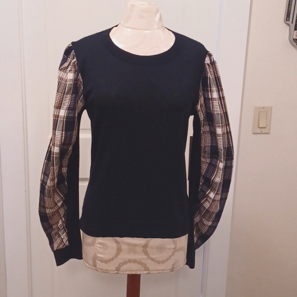 Veronica Beard Alder Mixed Media Merino Wool Navy Blue Sweater, size LG. Rare - Picture 1 of 6